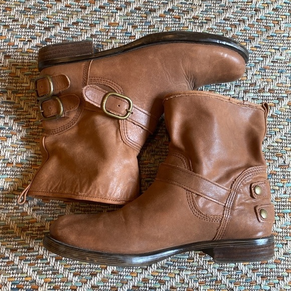 Luck Brand Norton Slouchy Leather Moto Buckle Boots Booties Tan 9.5 - Picture 4 of 11